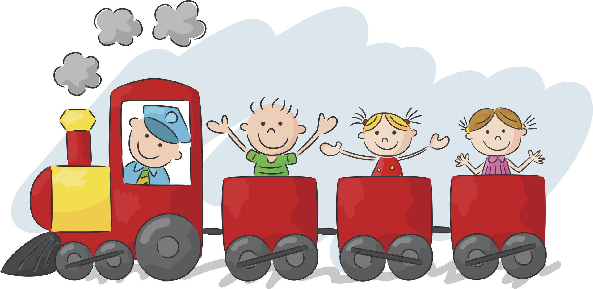 Happy little kids on a colorful train